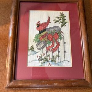 THE CHRISTMAS PACKAGE Cardinal on Mailbox Weekenders Counted Cross Stitch Framed
